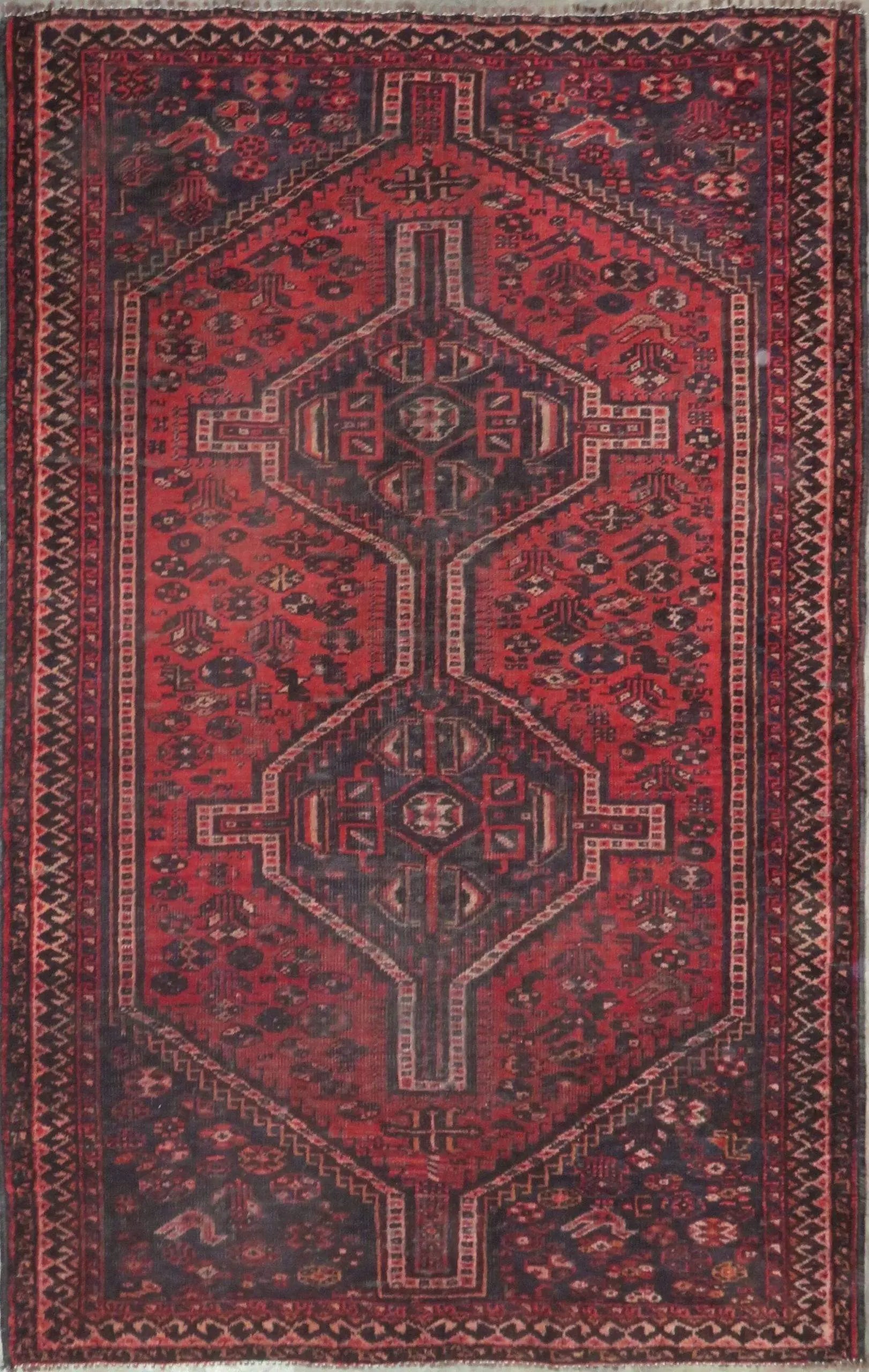 One Of The Kind Hand-Knotted Persian Wool Rug _ Luxurious Vintage Design, 7'4" x 4'9", Artisan Crafted